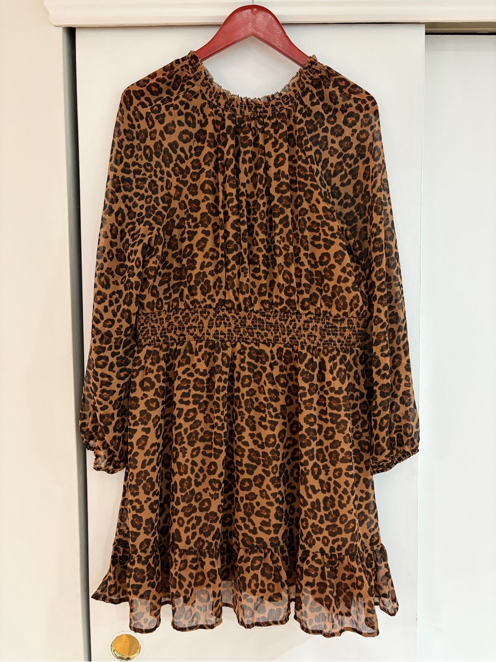 NWT Old Navy Leopard Print Long-Sleeve Dress - Brown